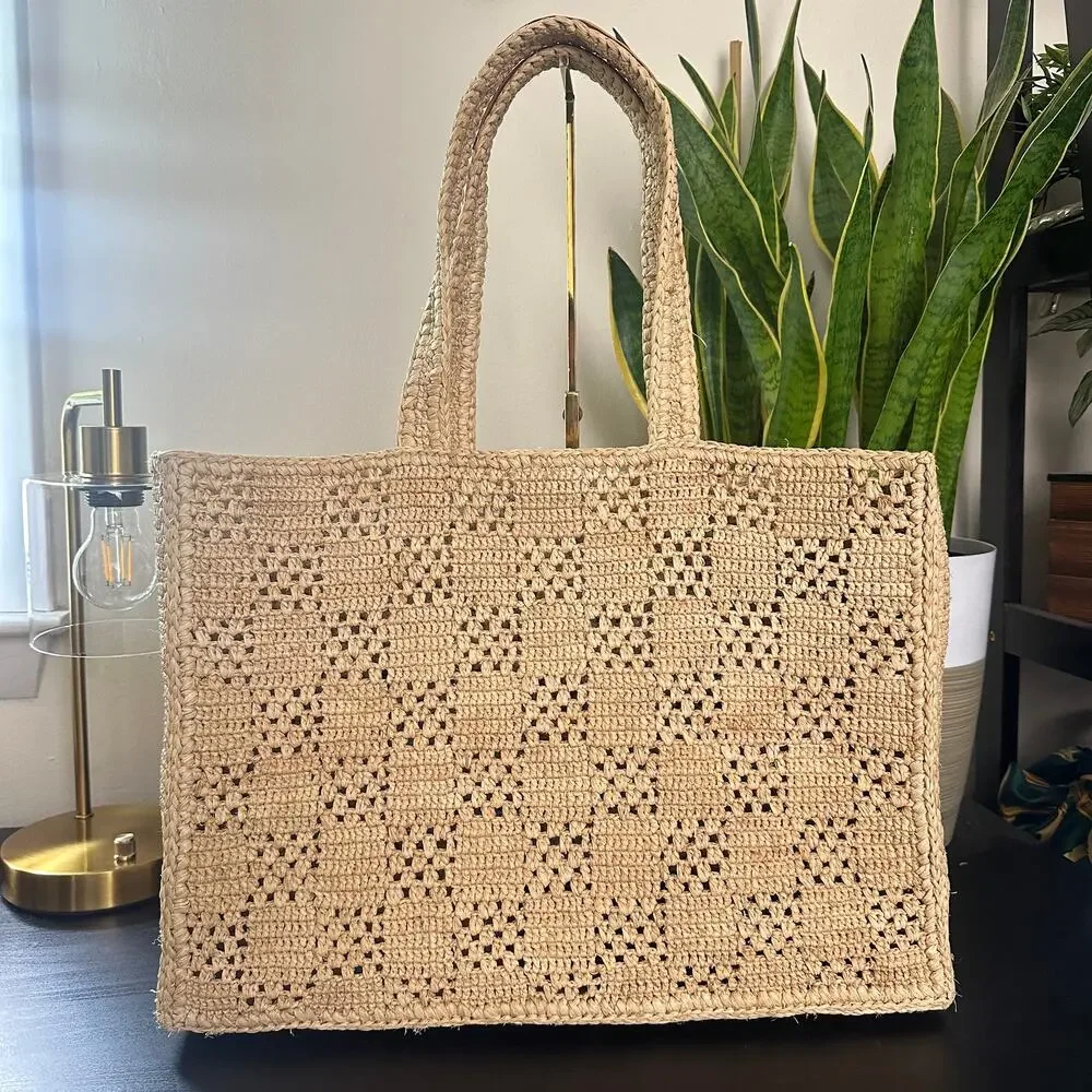 LOUIS VUITTON Summer Shopper Tote MM Natural Woven Raffia w/ Pochette